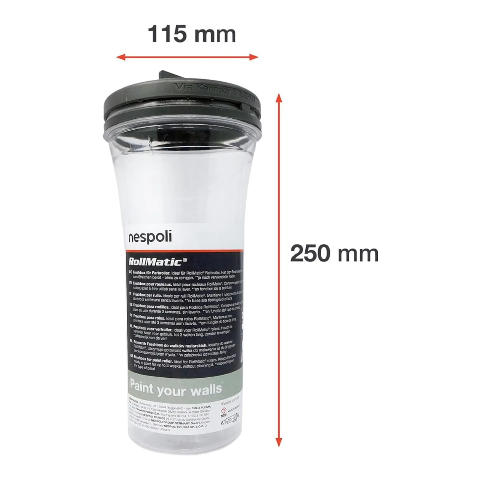 Nespoli - Box Rullo per Pittura Rollmatic 22 Cm, Accessorio per Pittura per Esterni e Interni, Fai da Te, Mantiene Rullo Pronto all’Uso per 3 Settimane, Compatibile con Sistema Rollmatic