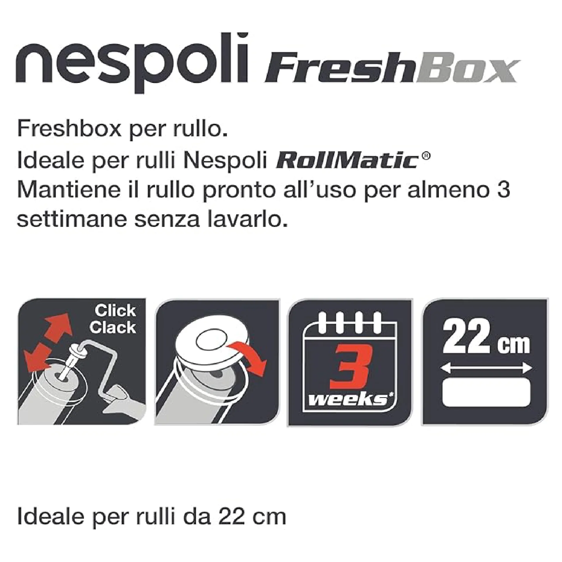 Nespoli - Box Rullo per Pittura Rollmatic 22 Cm, Accessorio per Pittura per Esterni e Interni, Fai da Te, Mantiene Rullo Pronto all’Uso per 3 Settimane, Compatibile con Sistema Rollmatic